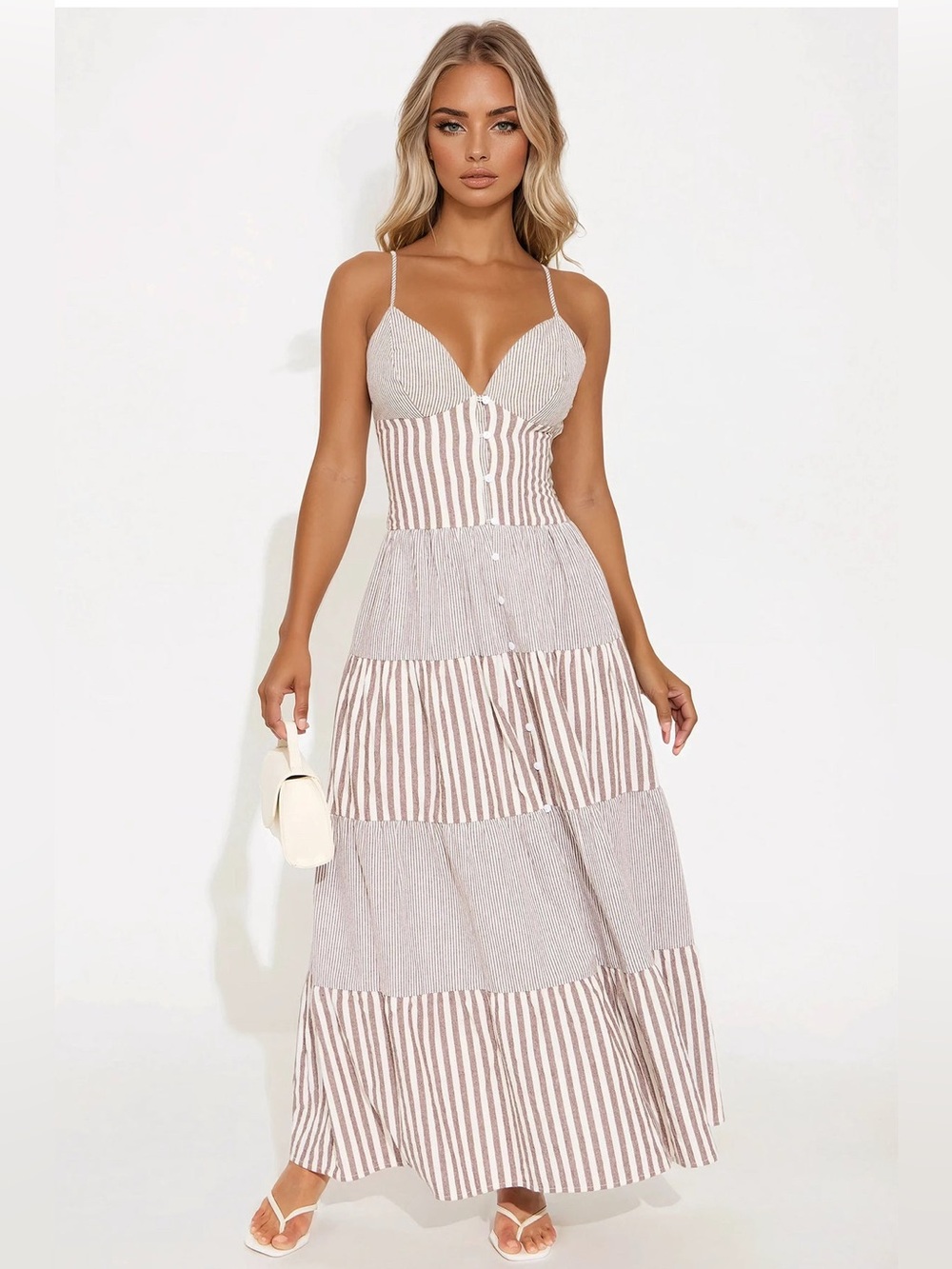 Fashion Nova “Sweet As Honey” striped maxi dress